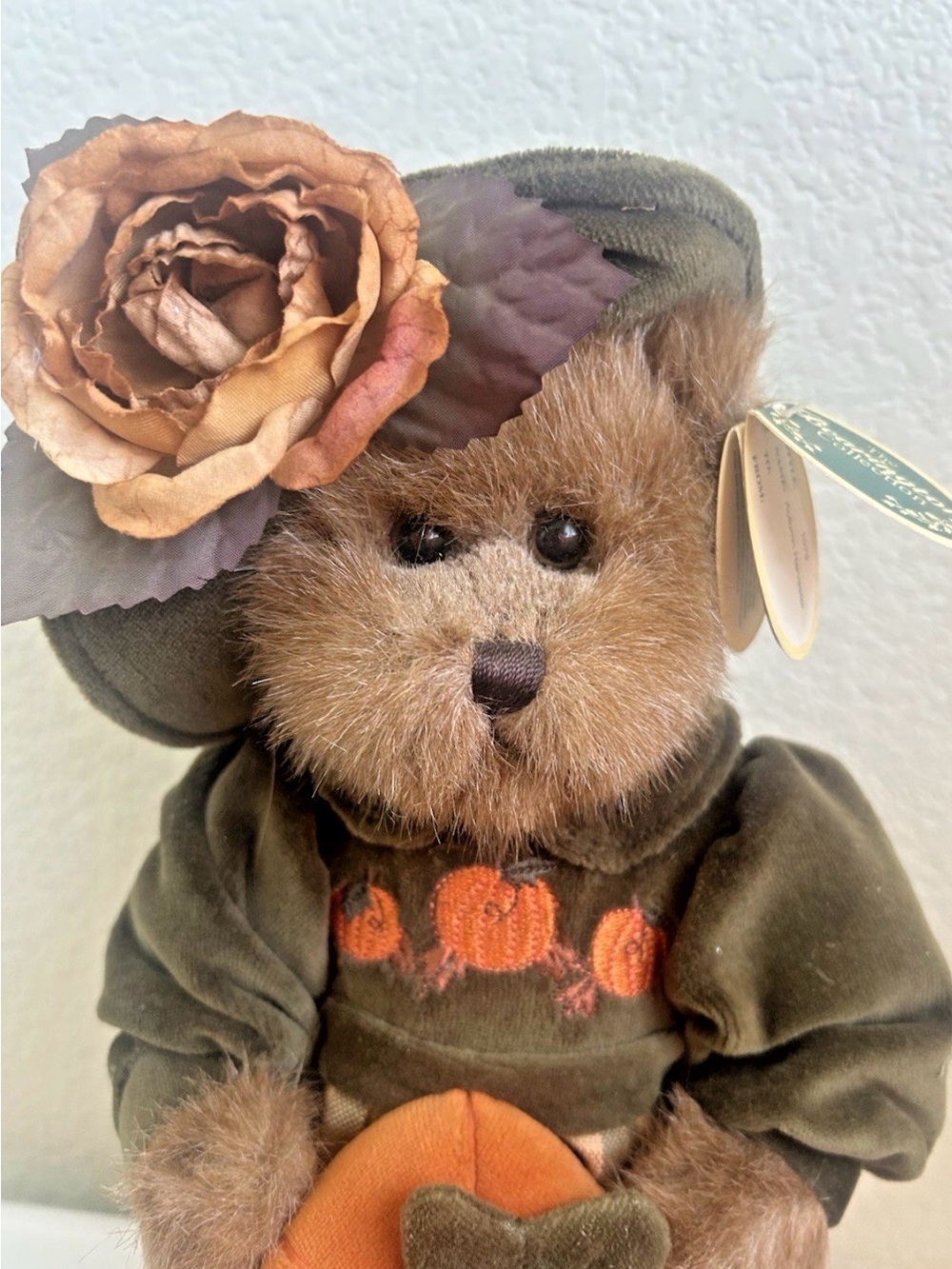 Fall Harvest Brown Plush Bear with Orange Pumpkin Accent Vintage Collection!!